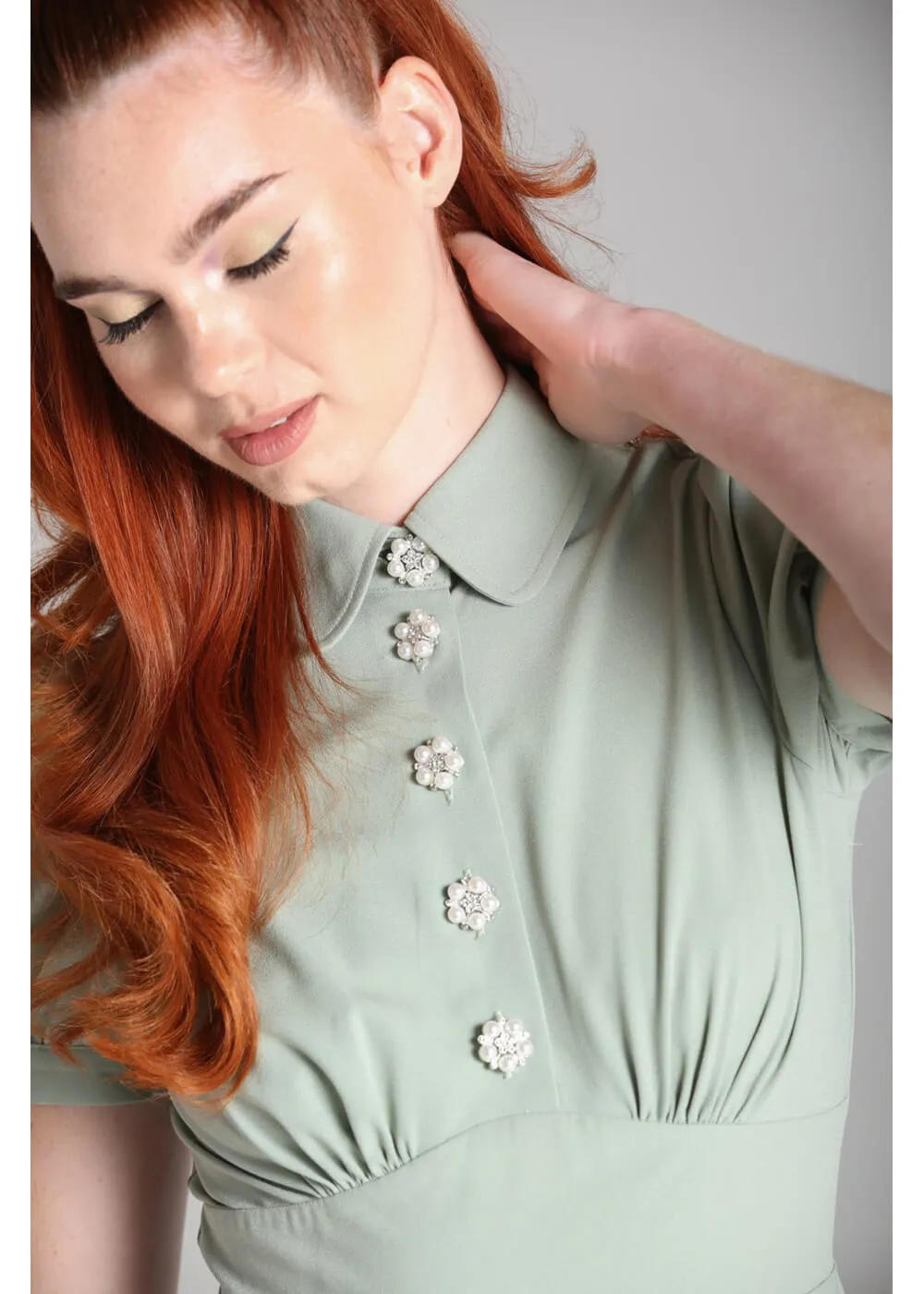 Vintage-Inspired Green A-Line Dress by Hell Bunny