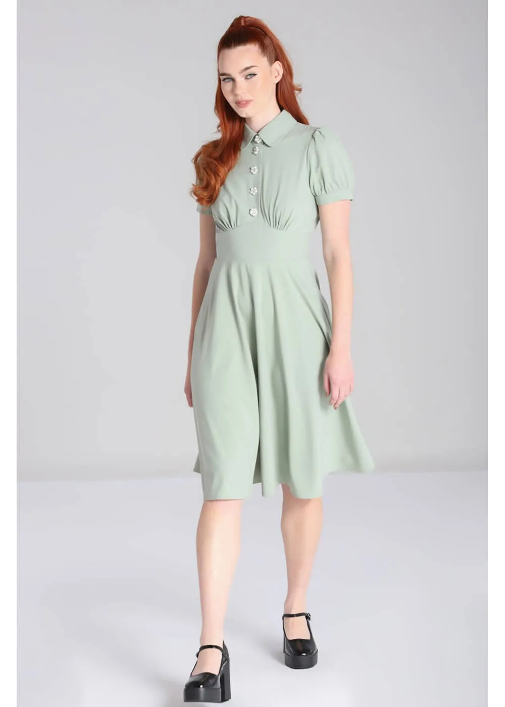 Vintage-Inspired Green A-Line Dress by Hell Bunny