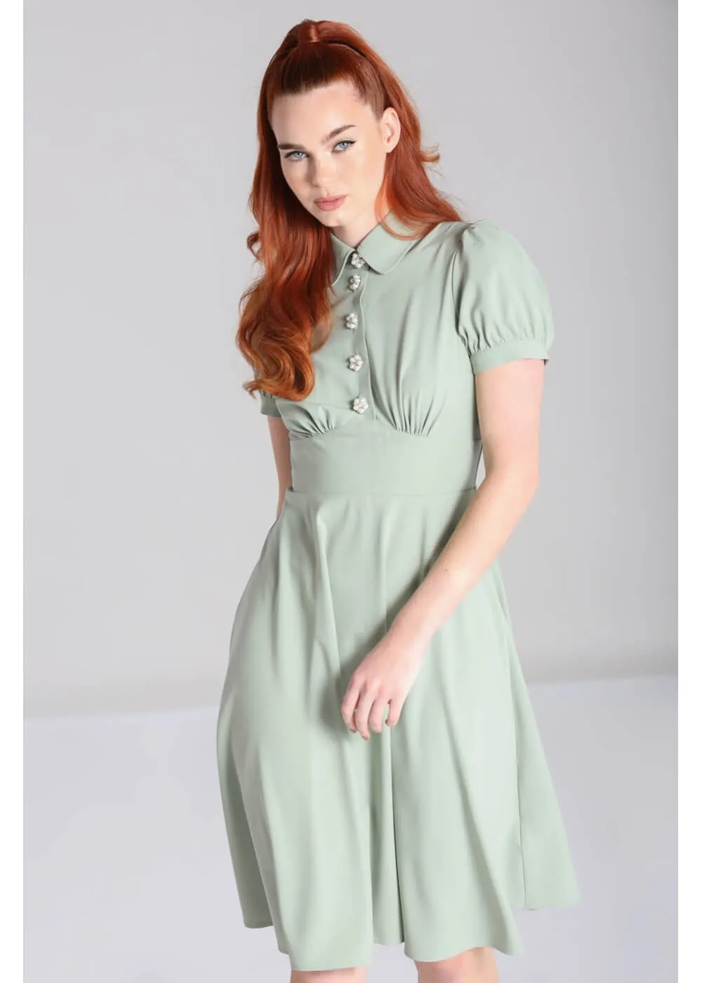 Vintage-Inspired Green A-Line Dress by Hell Bunny