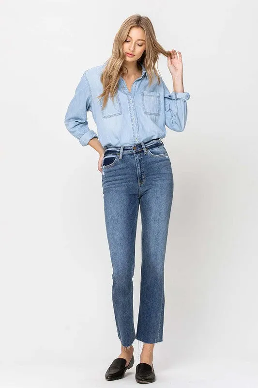 High Rise Straight Ankle Denim by Katie