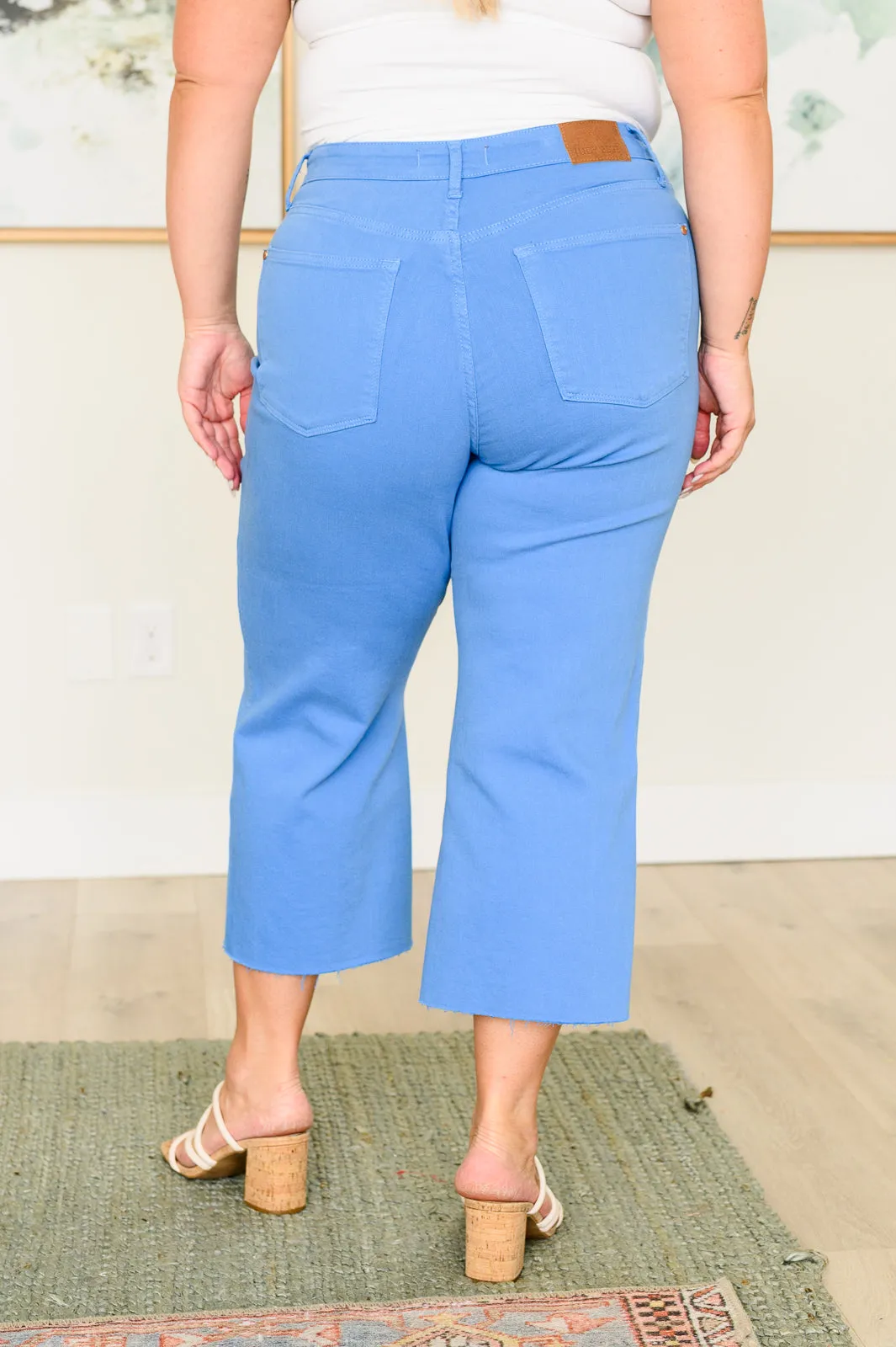 High Waisted Wide Leg Crop Jeans - Sky Blue