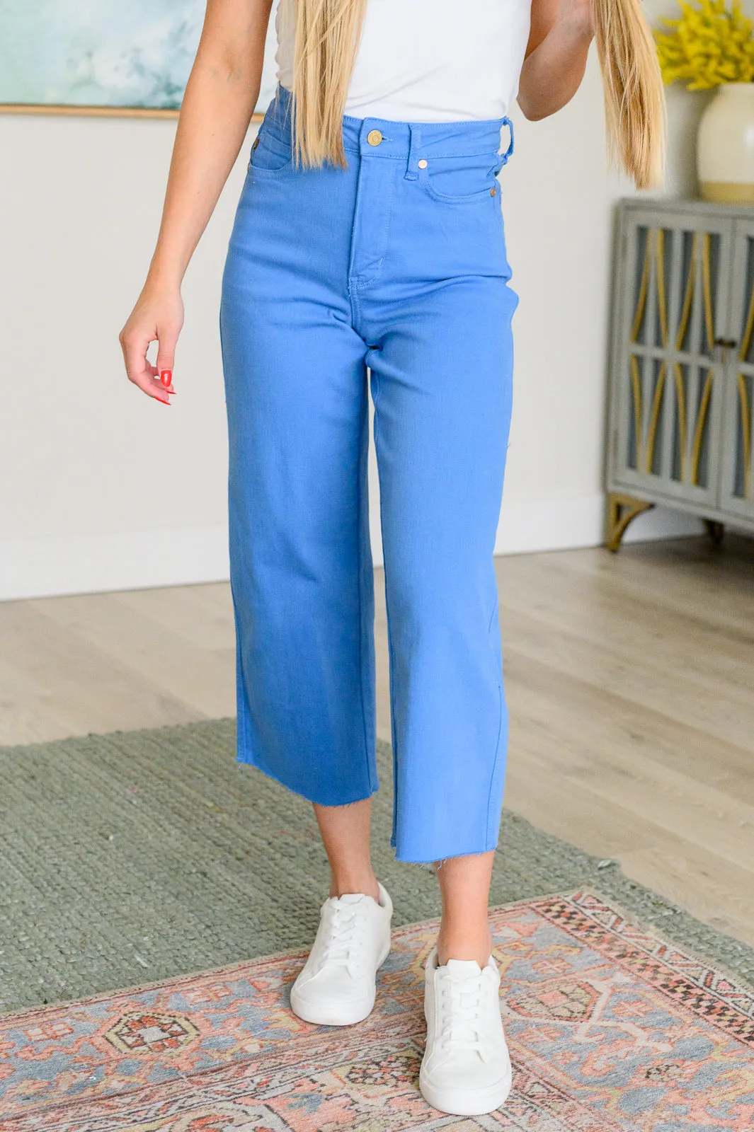 High Waisted Wide Leg Crop Jeans - Sky Blue