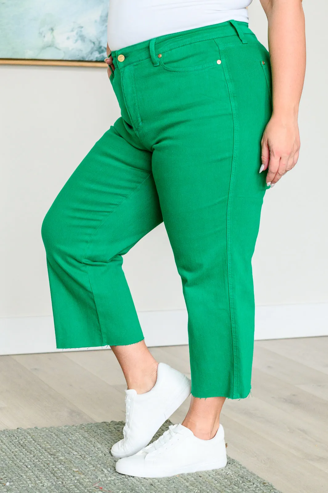 Kelly Green Lisa Wide Leg Crop Jeans with Control Top