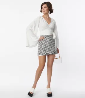 Trendy Gingham Faux Wrap Scalloped Skort