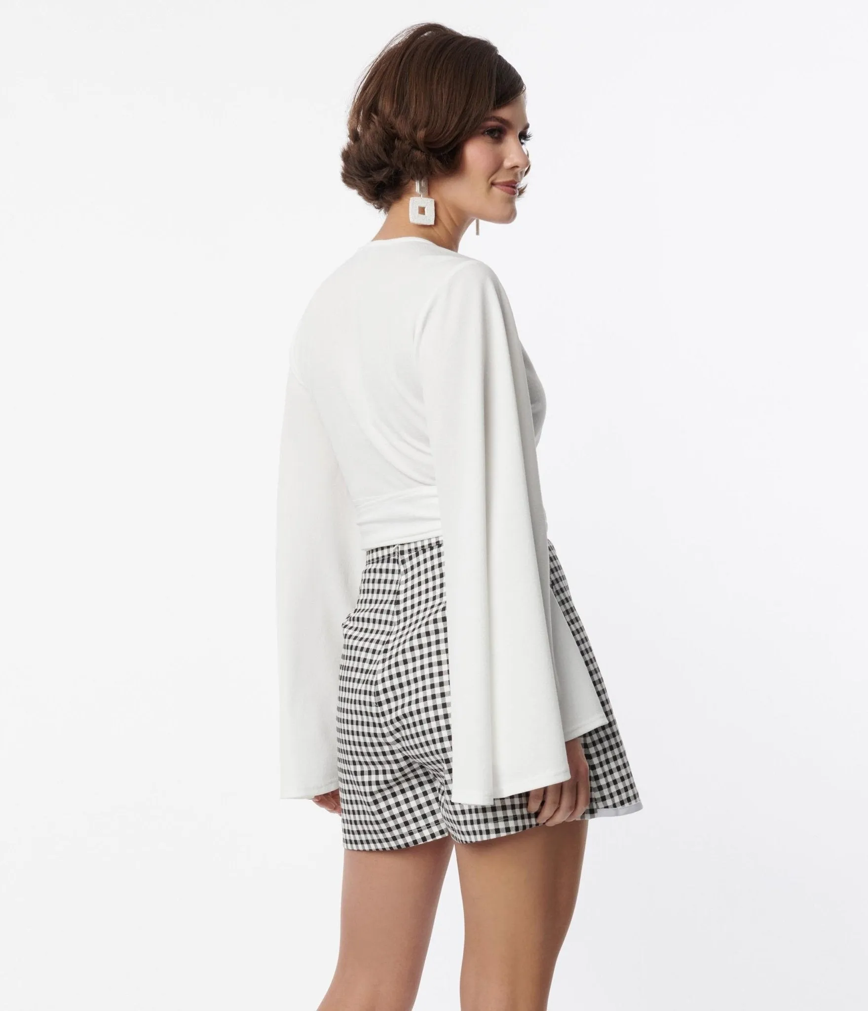 Trendy Gingham Faux Wrap Scalloped Skort