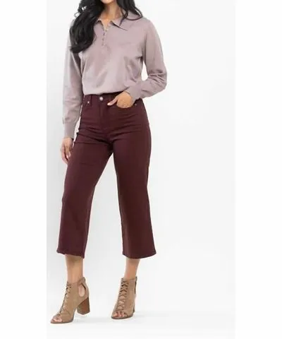 Oxblood Judy Blue High Waist Tummy Control Crop Jeans