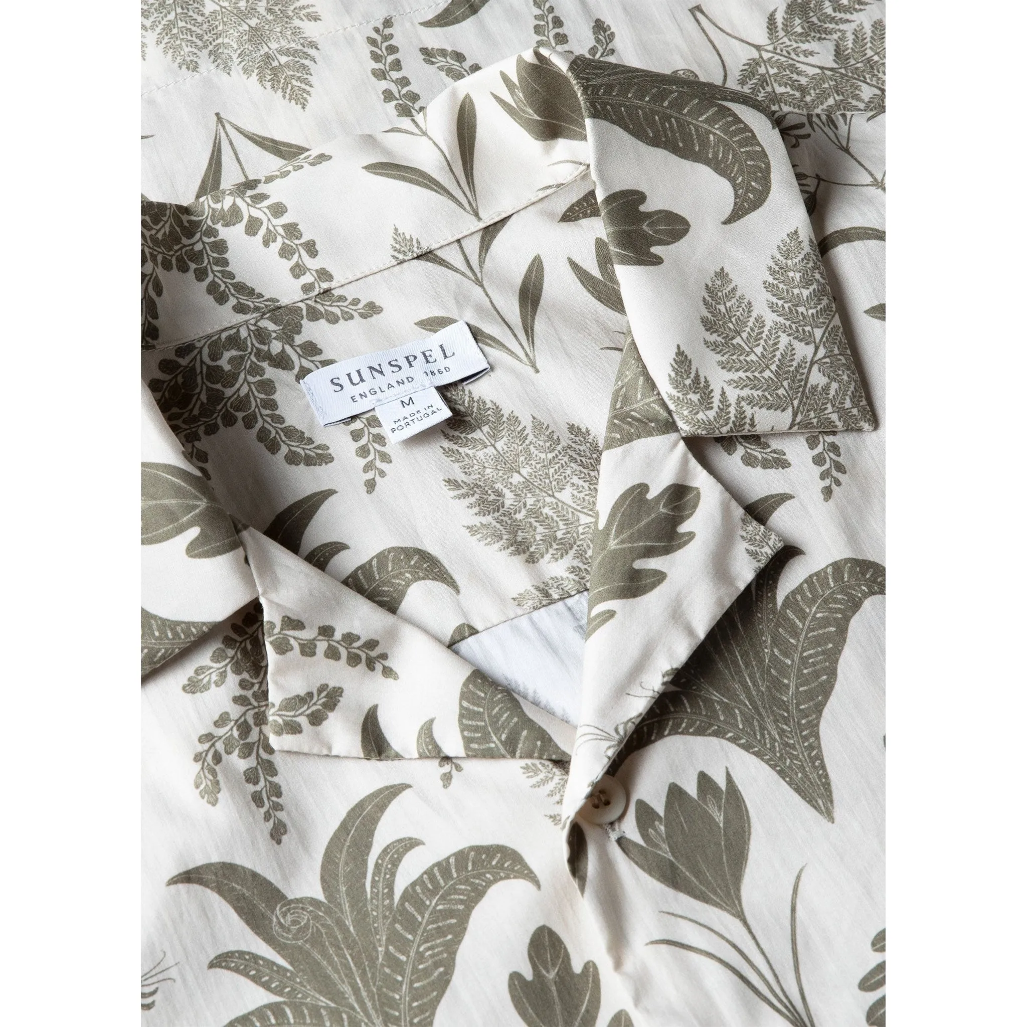 Leaf Print Camp Collar Shirt | Men | Ecru
