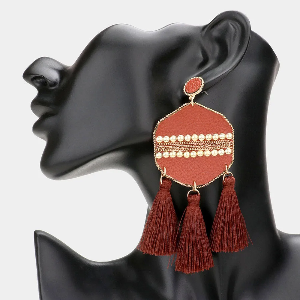 iLLASPARKZ Studded Leather Triple Tassel Earrings