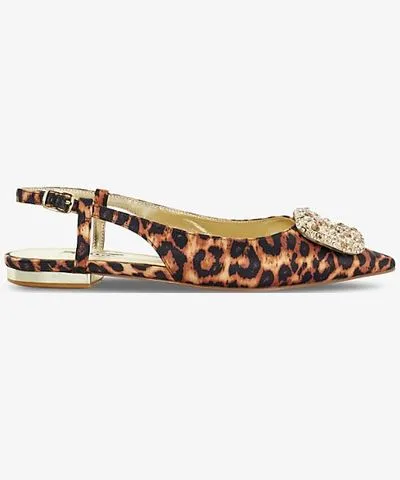 Leopard Fabric Confidence Brooch-Embellished Satin Slingbacks by Dune