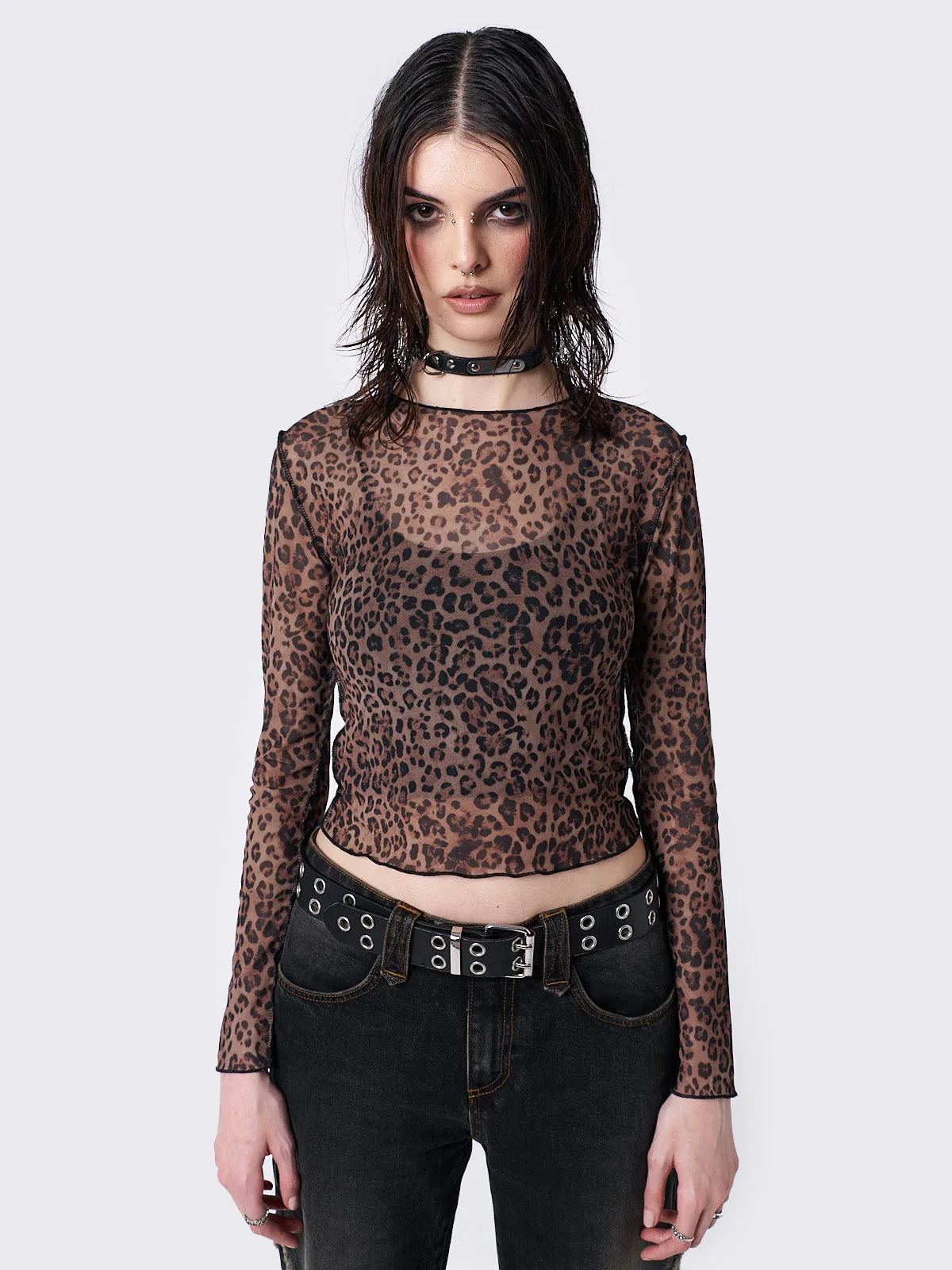 Bold Leopard Print Mesh Top