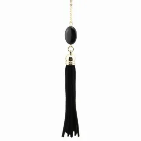 Black Natural Stone Tassel Long Necklace