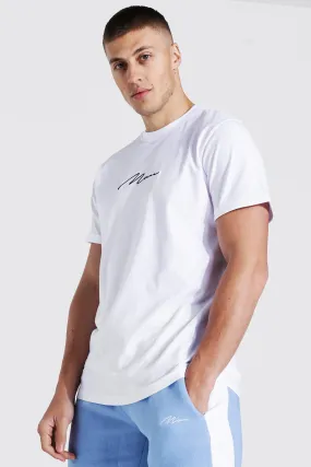 Man Signature Embroidered Roll Sleeve T-shirt | boohooMAN UK