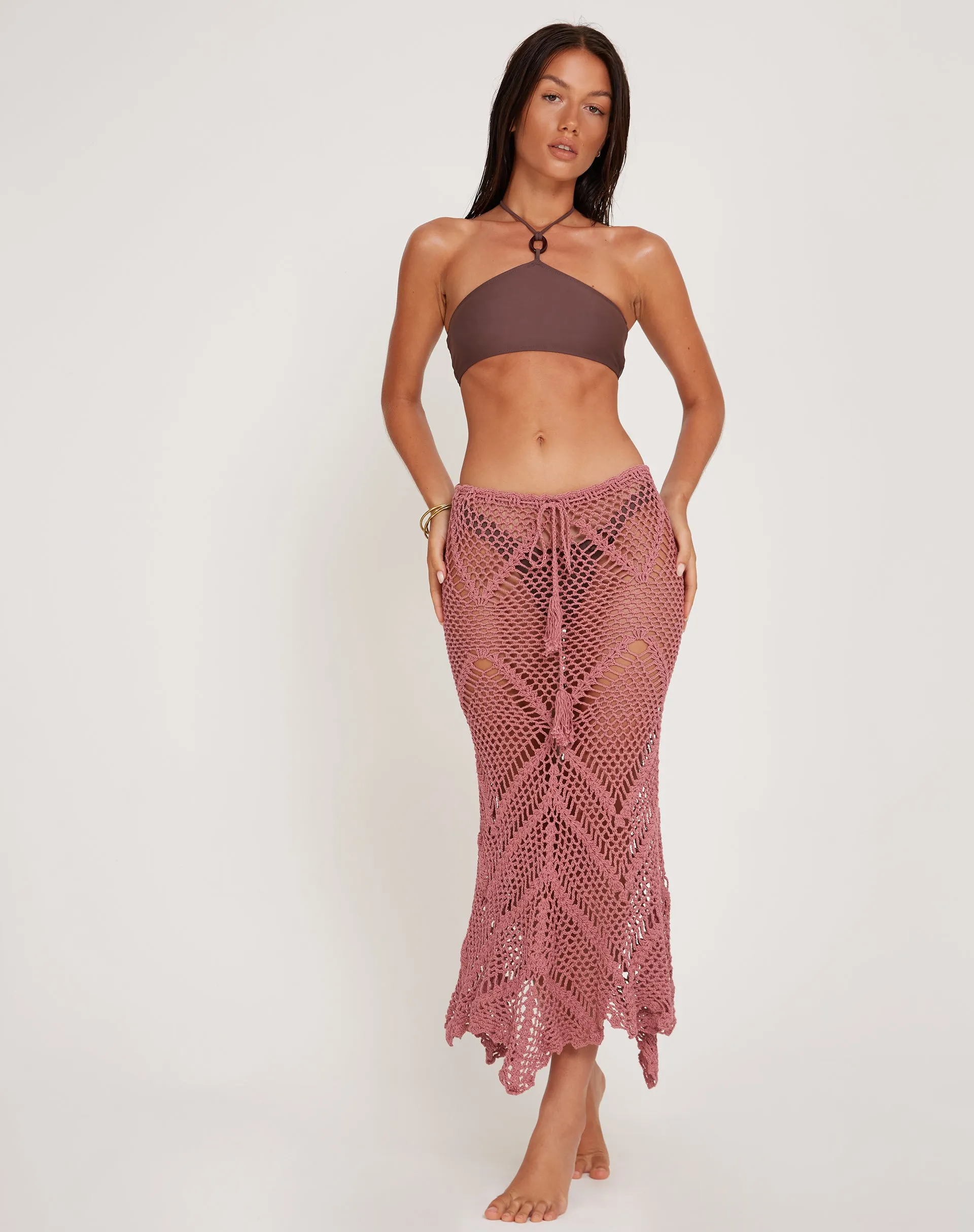 Mauve Crochet Midi Skirt