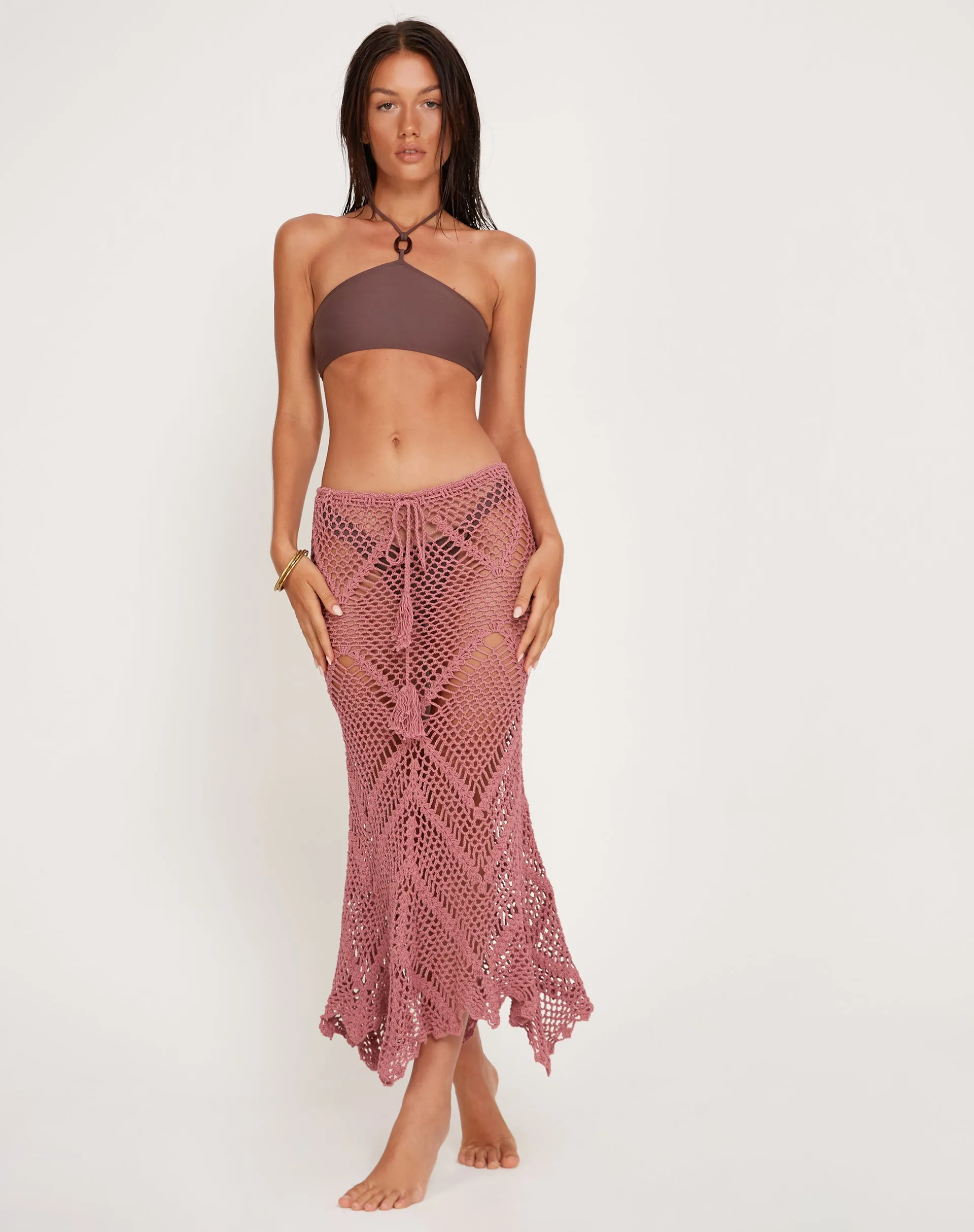 Mauve Crochet Midi Skirt