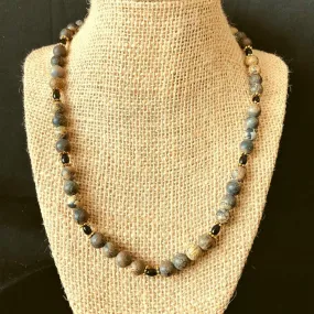 Artistic Stone Gray and Black Onyx Mens Beaded Necklace