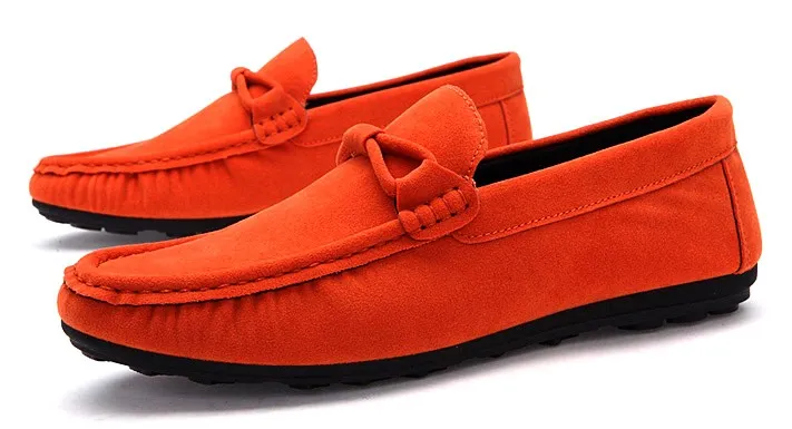 Men's Casual Loafers Flats in Orange Suede