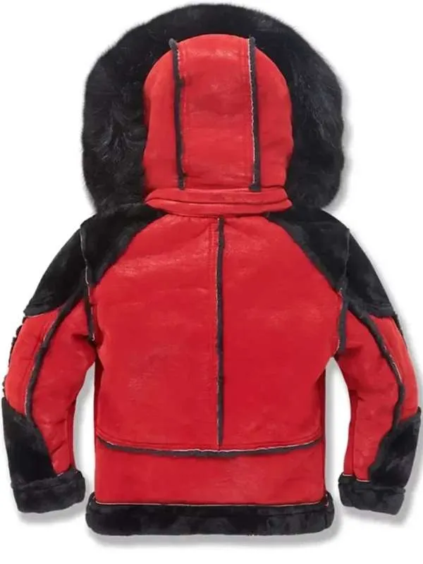 Men's Hooded Red & Black Shearling Jacket - New American Jackets