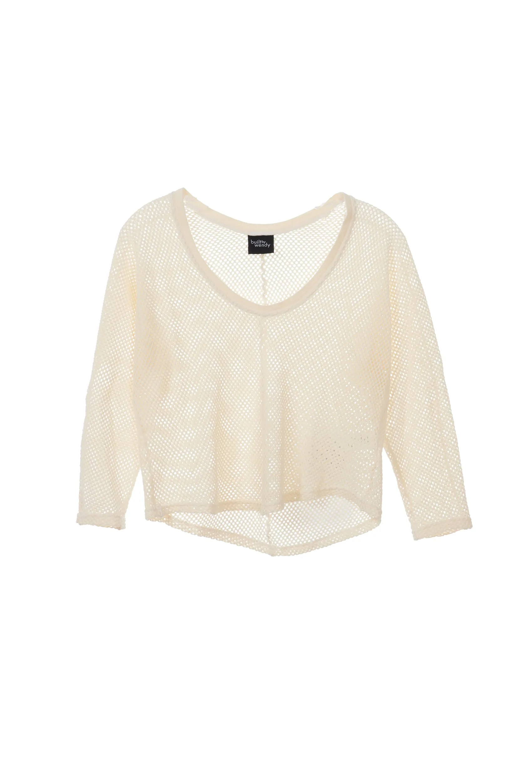 Cream Mesh U Neck T-Shirt