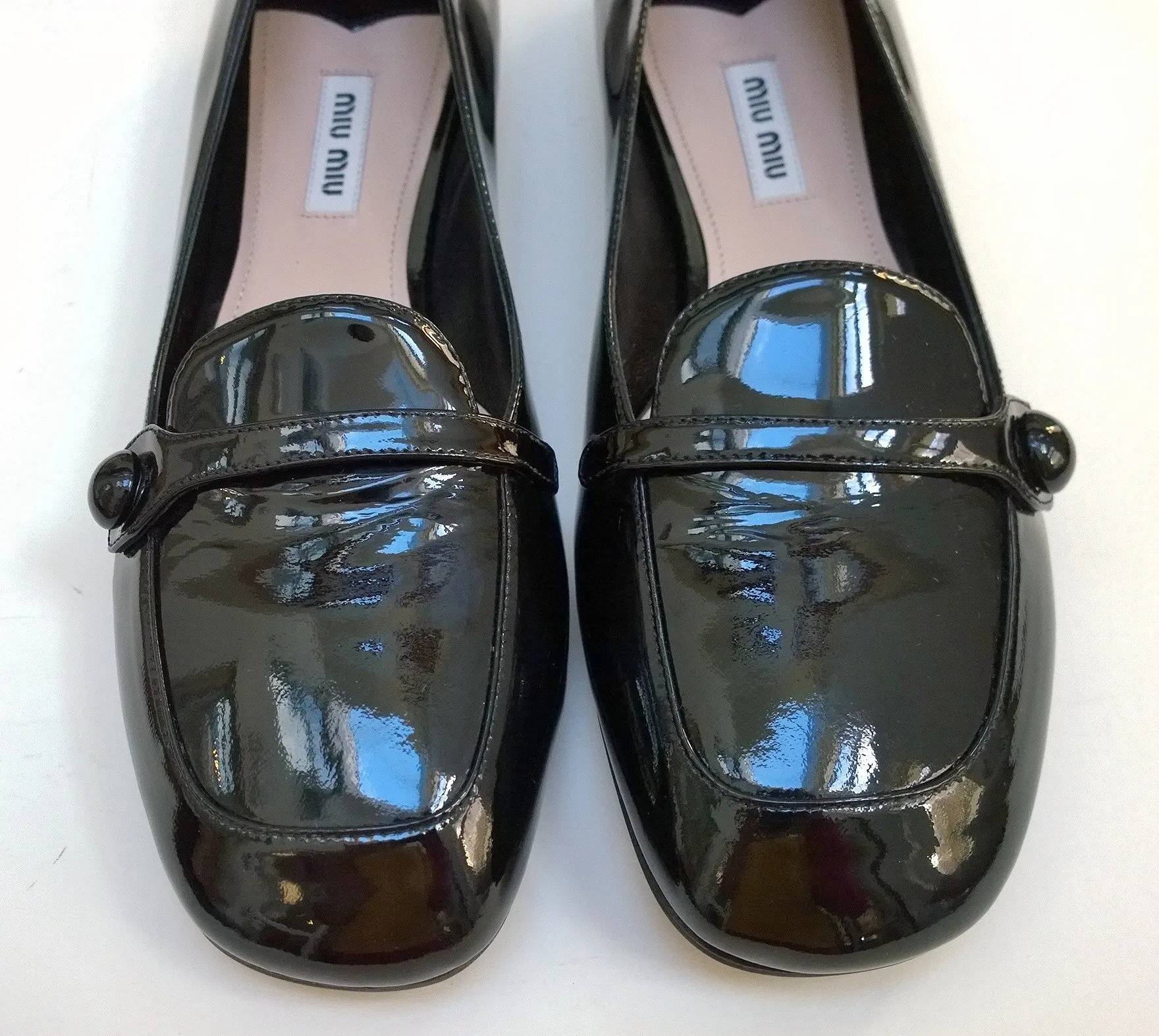 New Miu Miu Black Patent Loafers