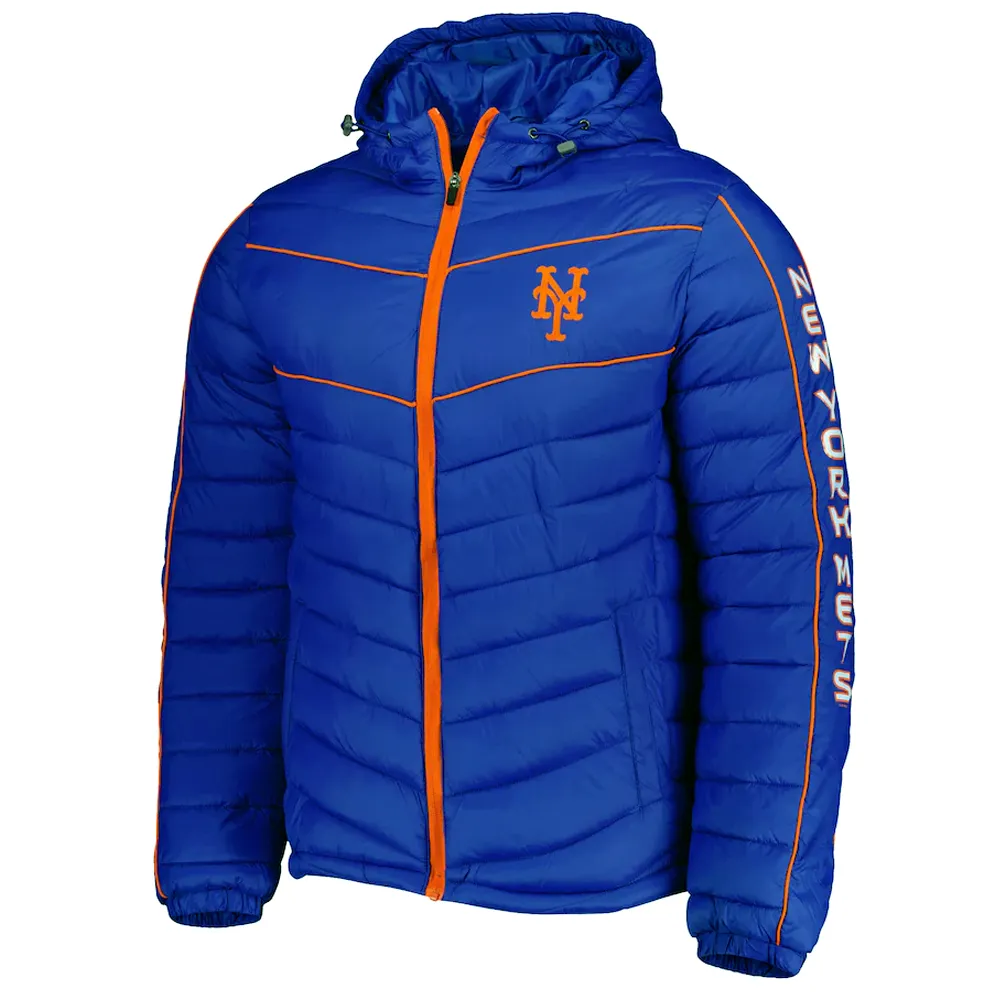 Royal Blue NY Mets Splitter Soft Down Touch Puffer Hooded Jacket