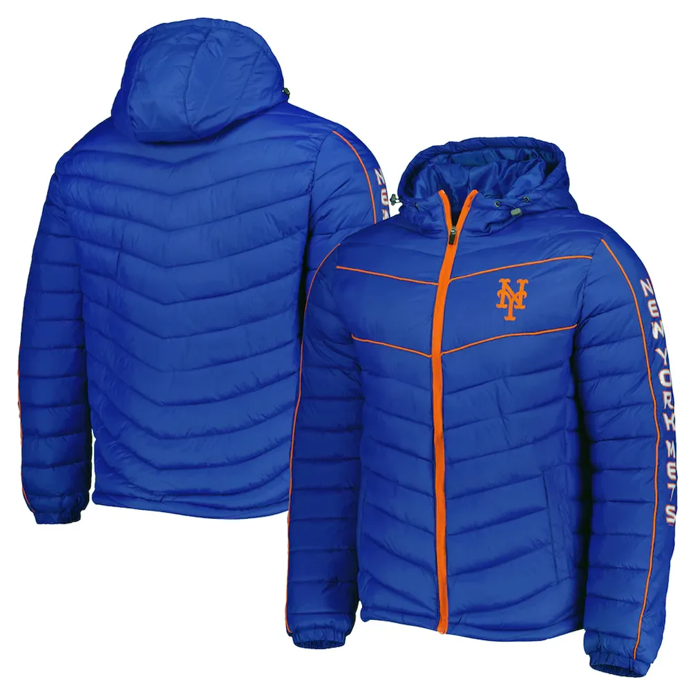 Royal Blue NY Mets Splitter Soft Down Touch Puffer Hooded Jacket