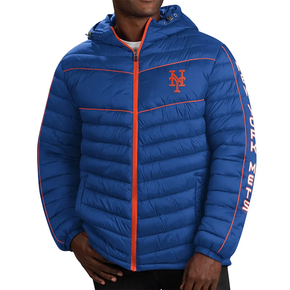 Royal Blue NY Mets Splitter Soft Down Touch Puffer Hooded Jacket