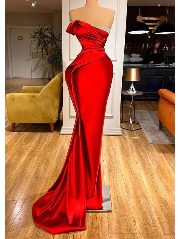 Red Off Shoulder Mermaid Prom Evening Dress