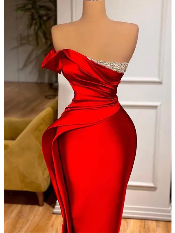 Red Off Shoulder Mermaid Prom Evening Dress