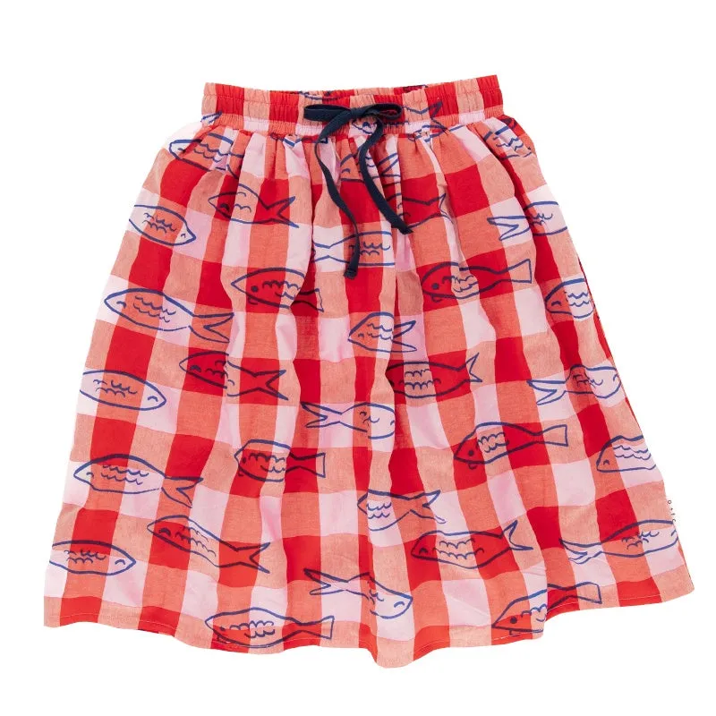 Hadley Midi Skirt Gingham Fish