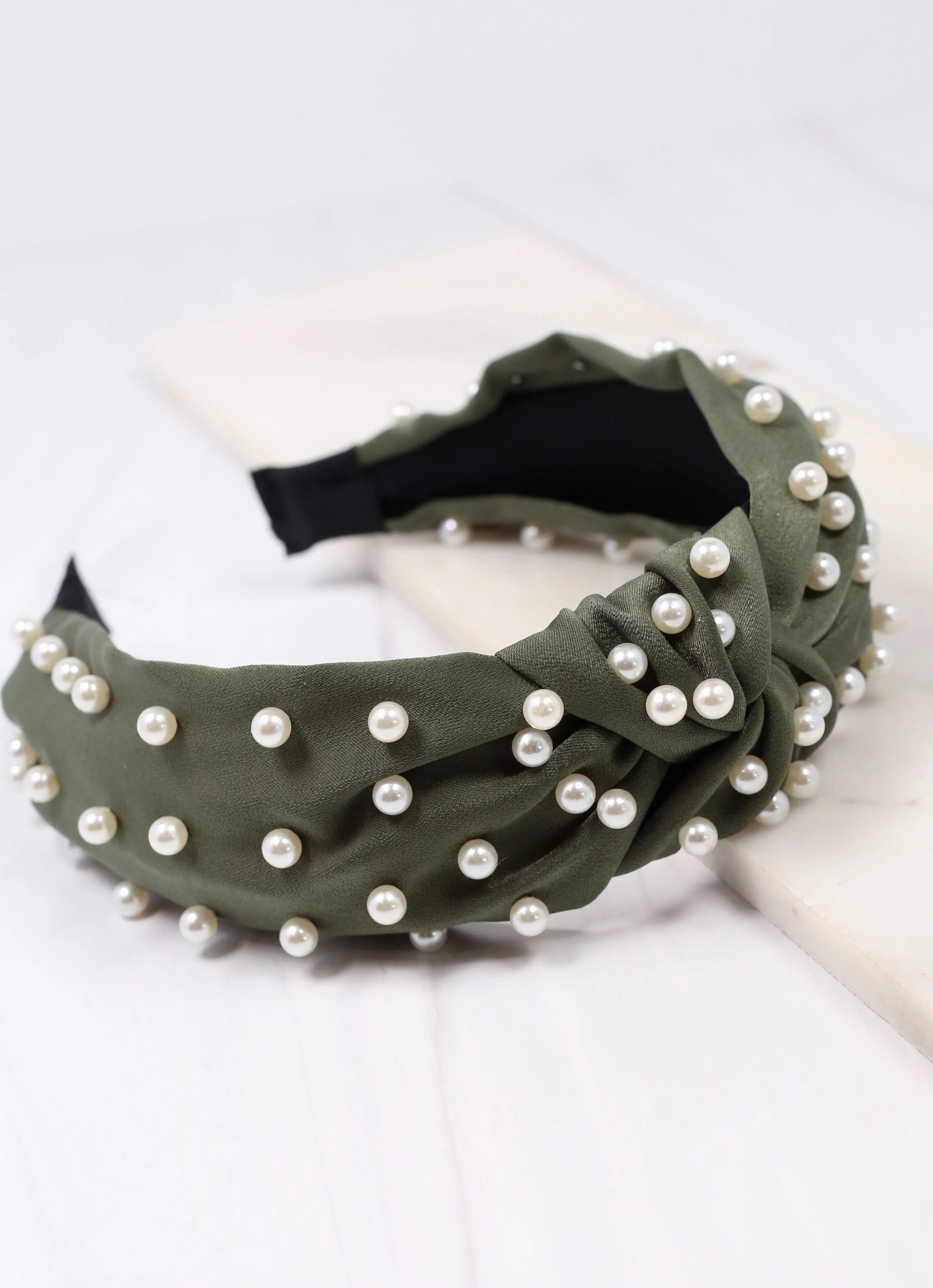 OLIVE Maddie Satin Headband with Pearls