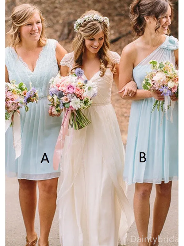 One Shoulder V-neck Tulle Bridesmaid Dresses