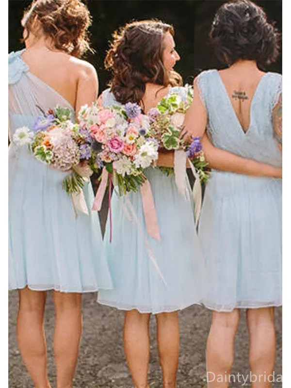 One Shoulder V-neck Tulle Bridesmaid Dresses