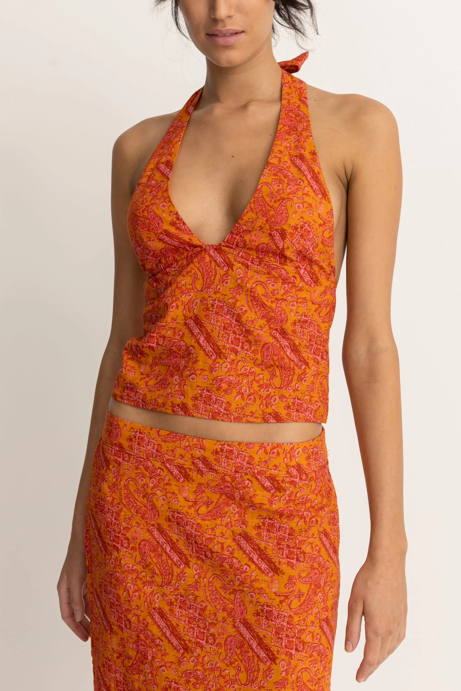 Paisley Halter Top in Orange