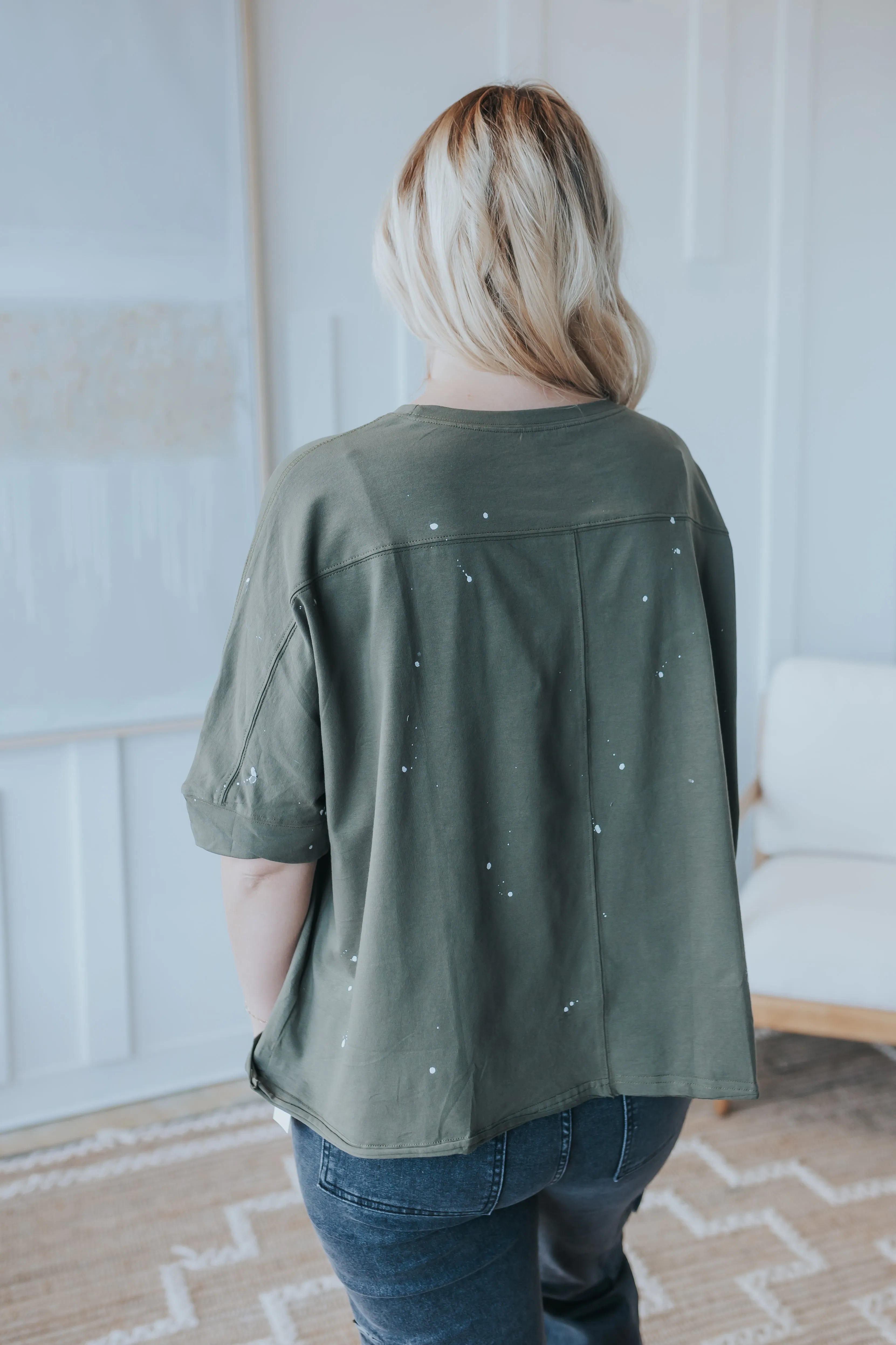 Asymmetrical Top with Paint Splatter Design in 2 Color Choices