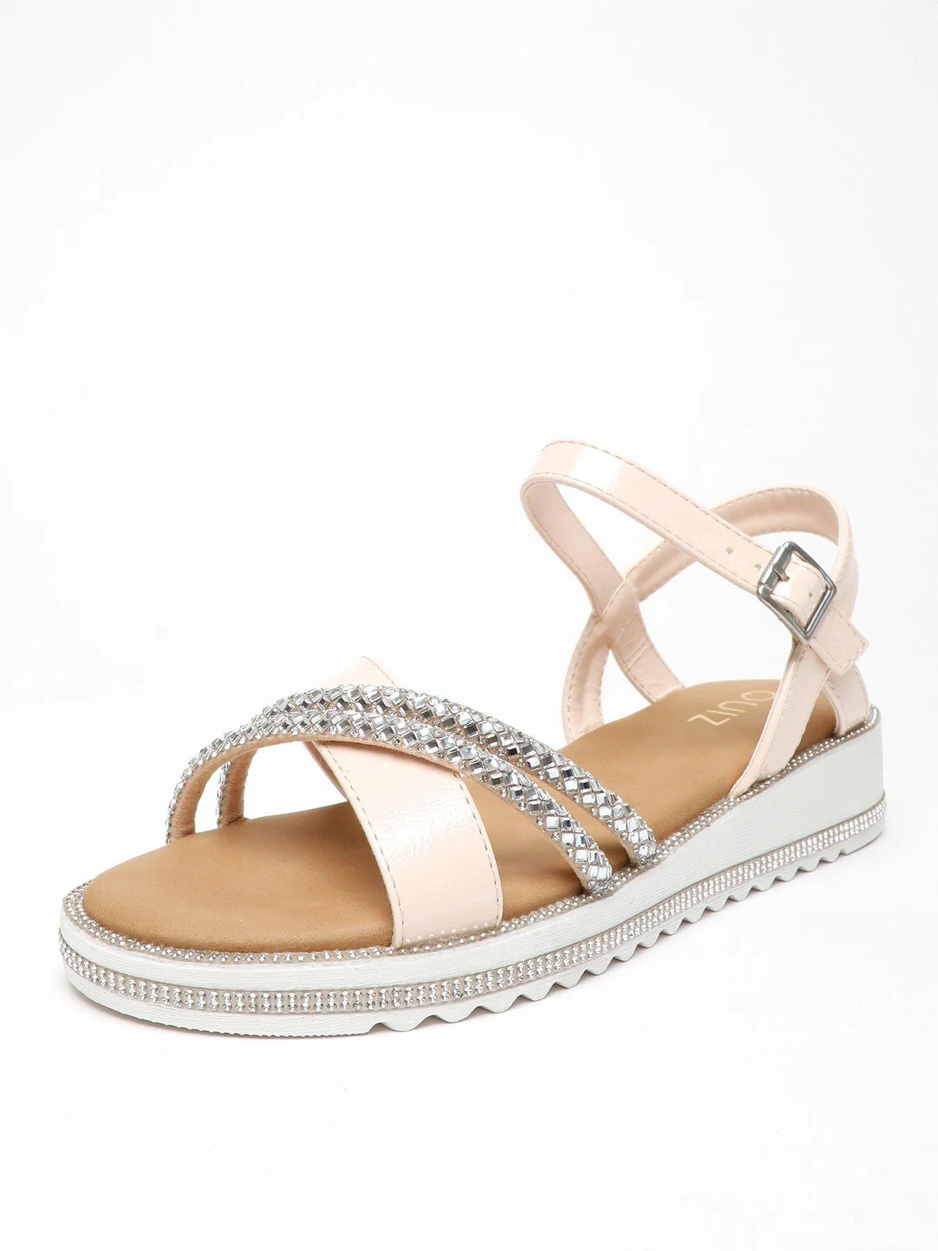 Pink Faux Leather Diamante Cross Strap Sandals by Quiz