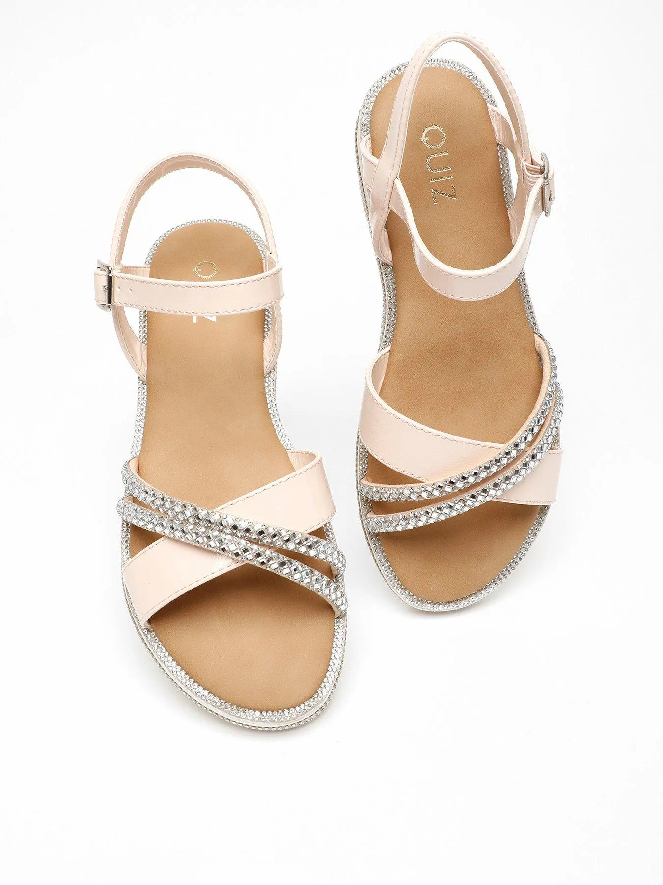 Pink Faux Leather Diamante Cross Strap Sandals by Quiz