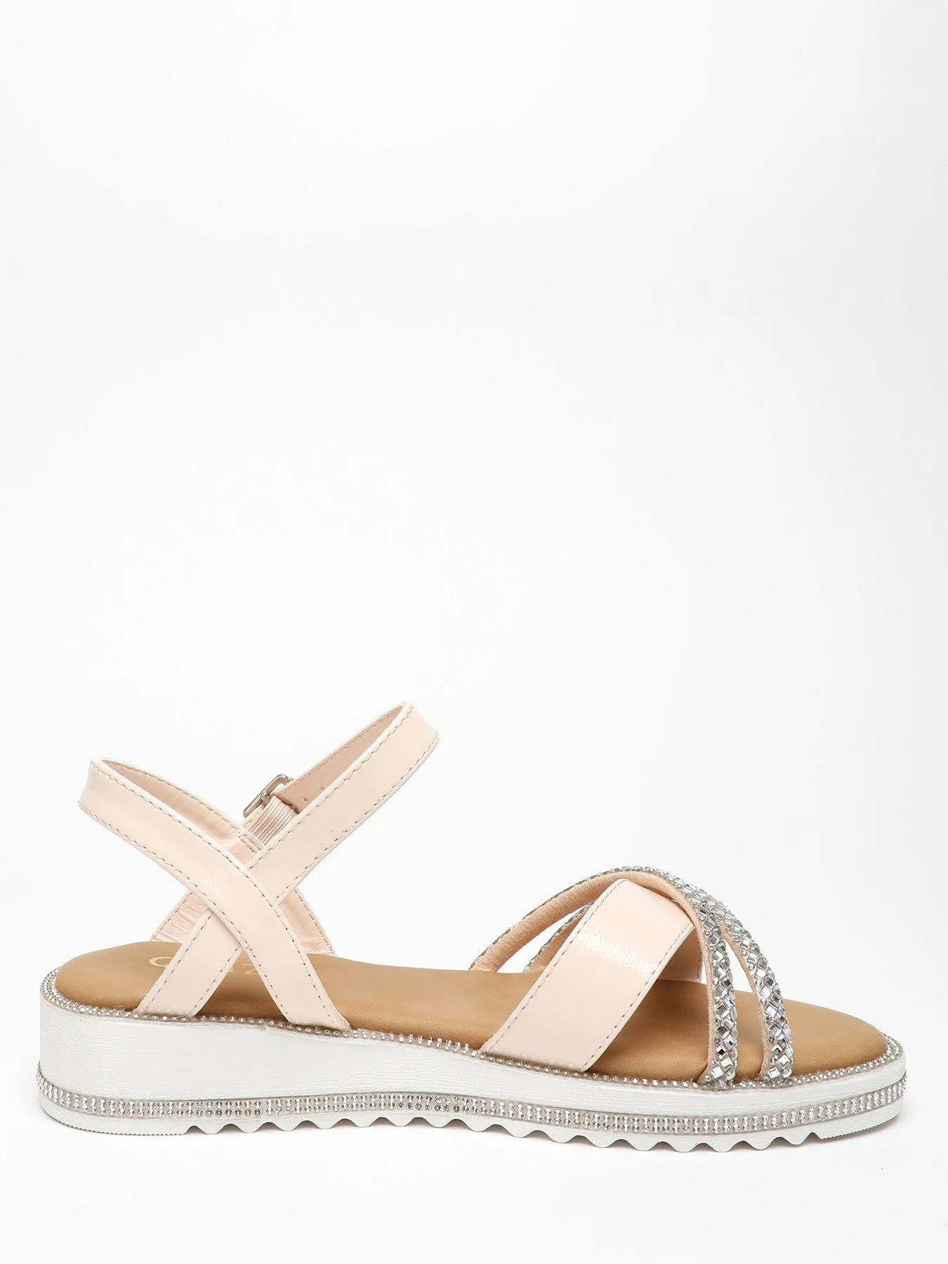 Pink Faux Leather Diamante Cross Strap Sandals by Quiz