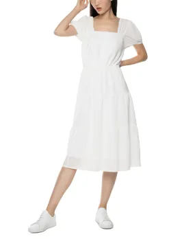 Puff Sleeve Tiered Midi Dress White