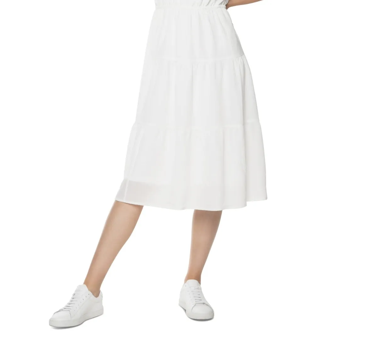 Puff Sleeve Tiered Midi Dress White