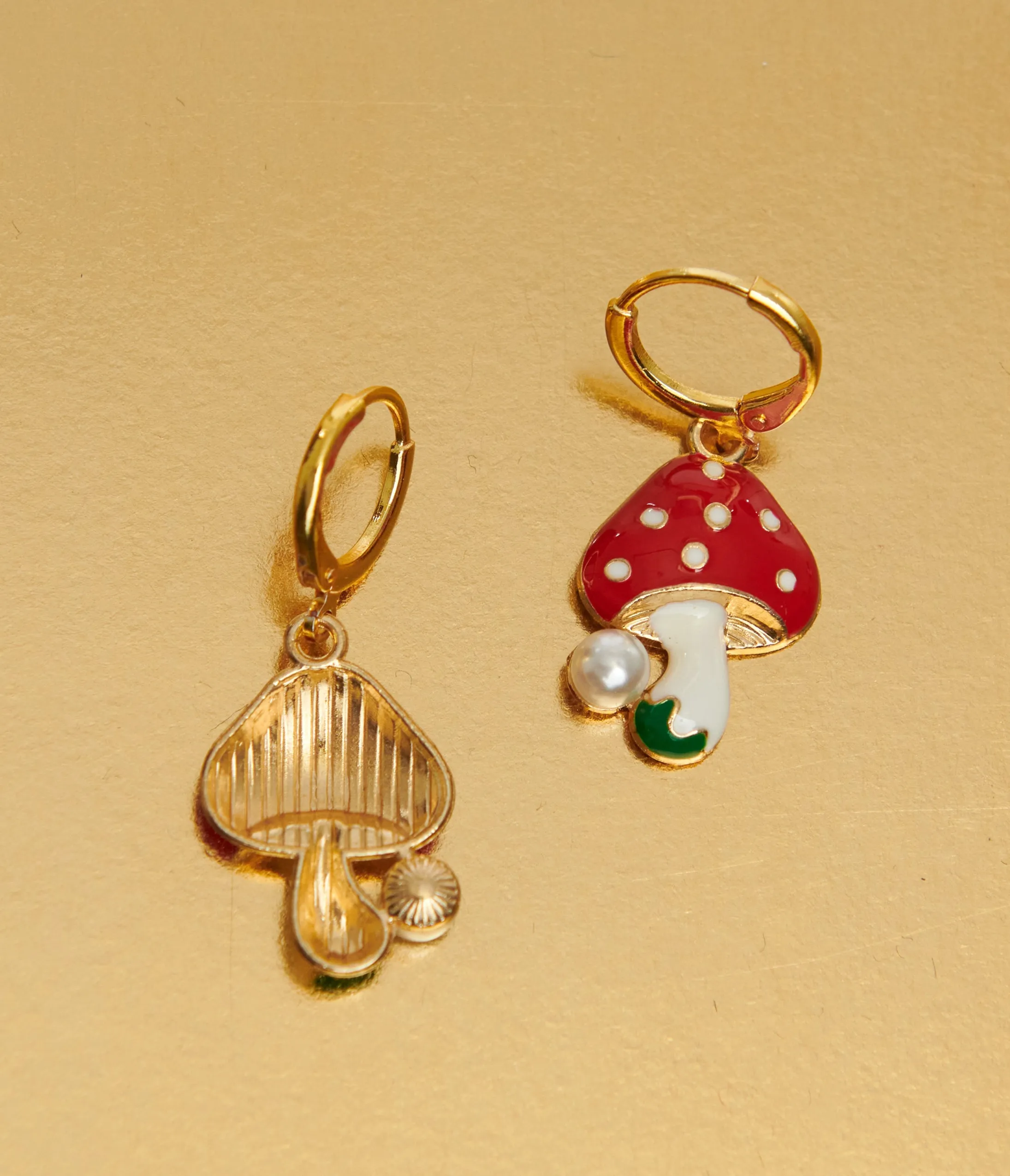 Vintage Mini Mushroom Gold Hoop Earrings