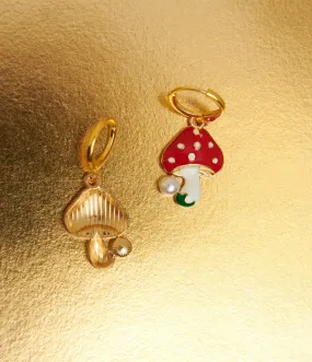 Vintage Mini Mushroom Gold Hoop Earrings