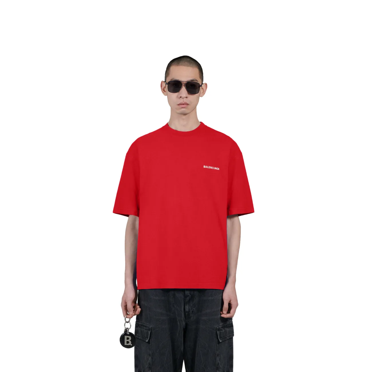 Red Balenciaga Logo Men's T-Shirt