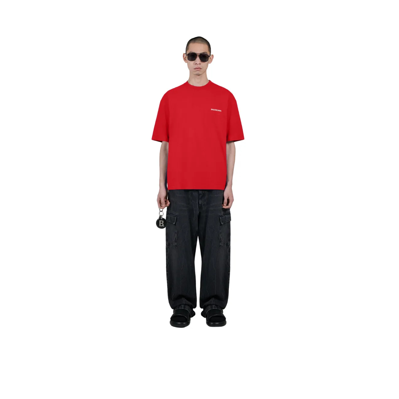 Red Balenciaga Logo Men's T-Shirt