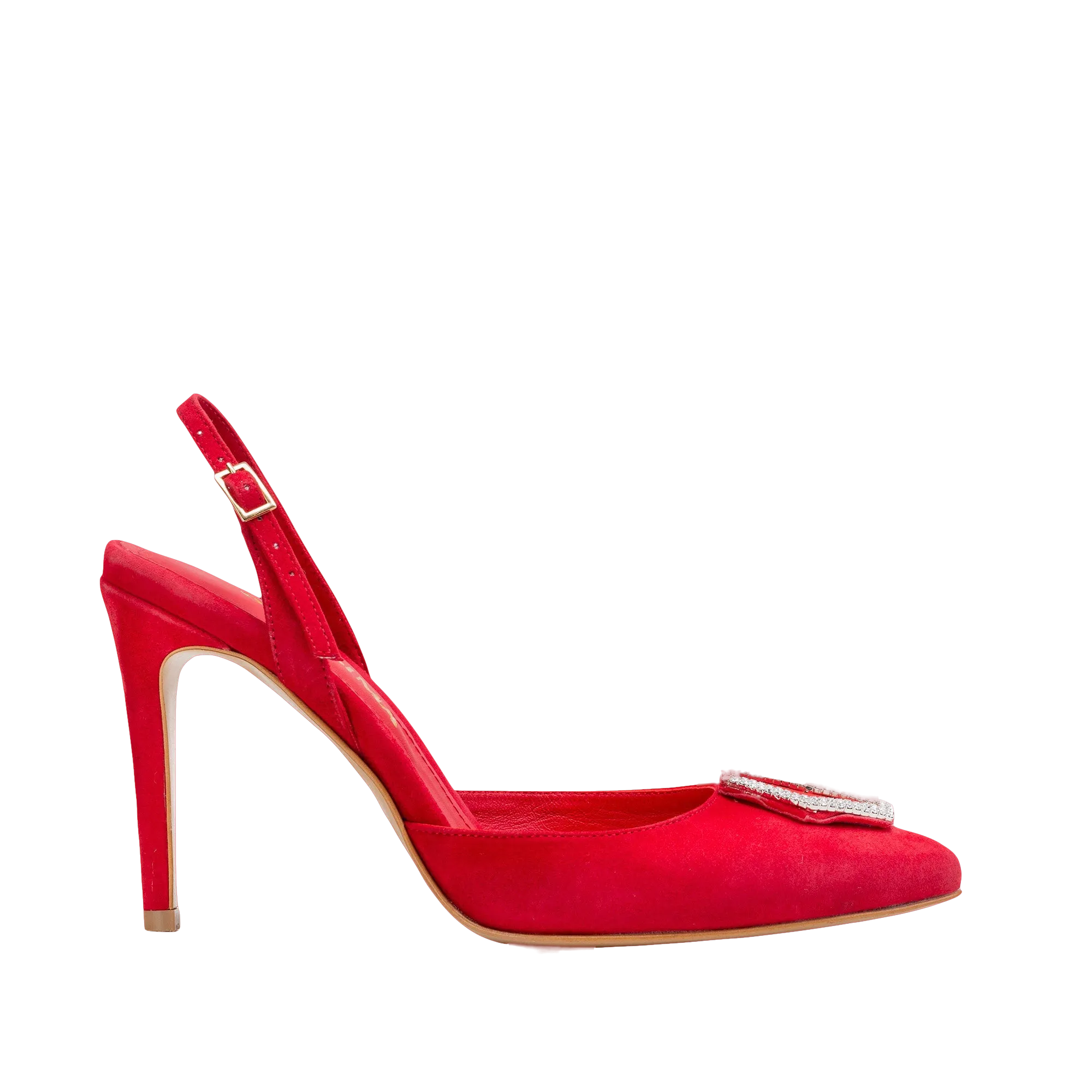 Alice Red Suede Crystal Buckle Slingback Pumps