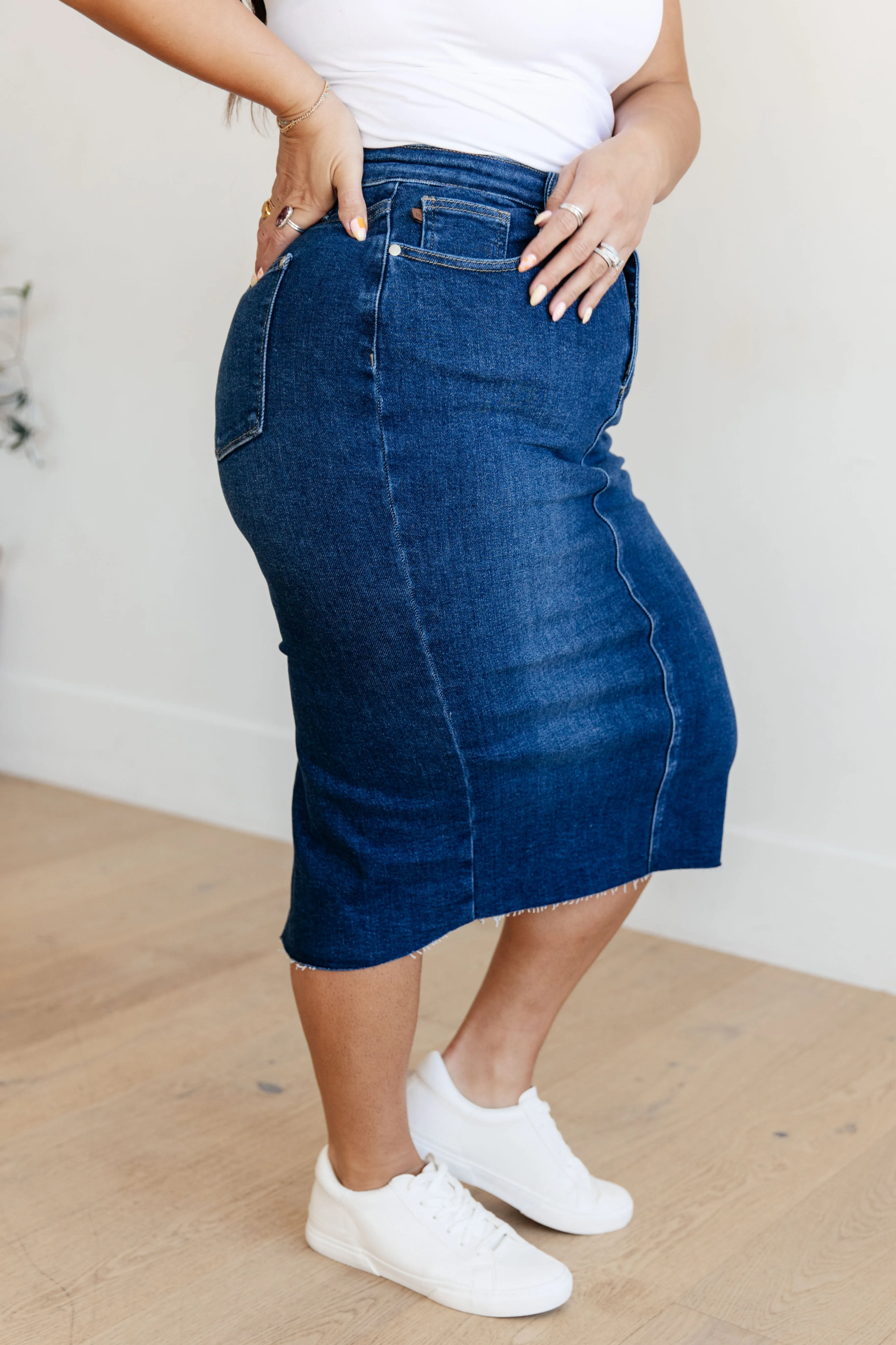 Denim Midi Skirt in High Rise