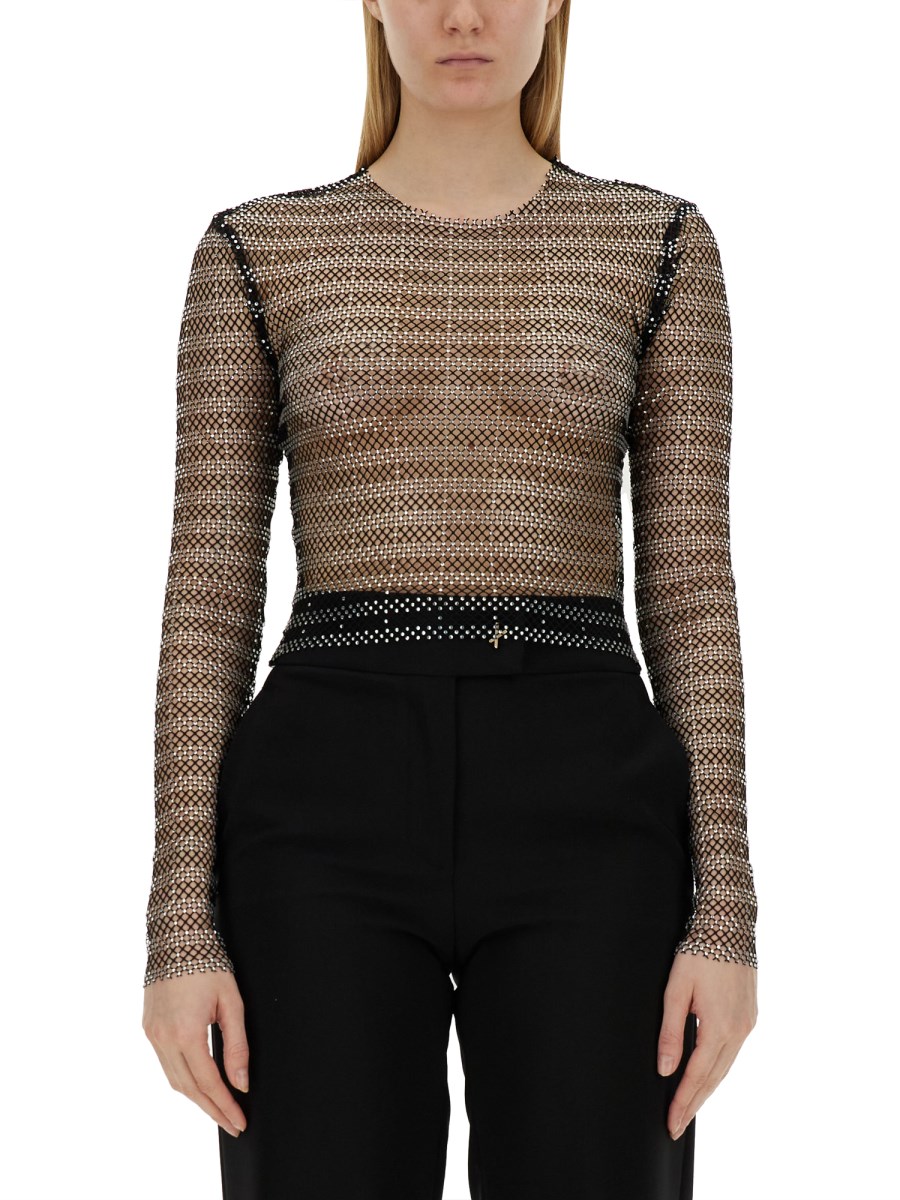 Rhinestone Embellished Mesh Top