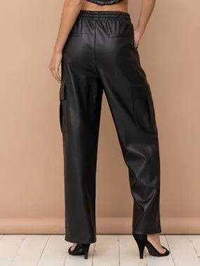 Pleated Faux Leather Cargo Pants