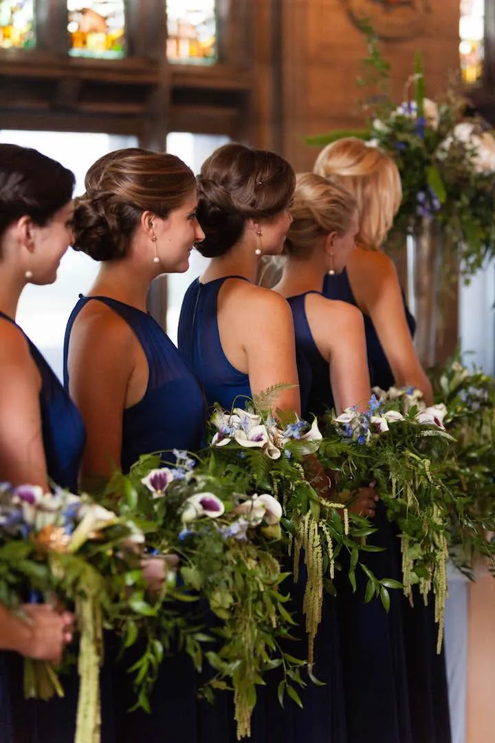 Royal Blue Sleeveless Bridesmaid Gowns with Jewel Neckline