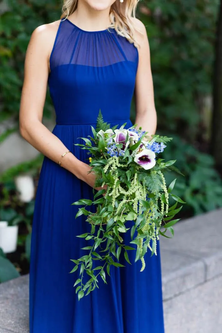 Royal Blue Sleeveless Bridesmaid Gowns with Jewel Neckline