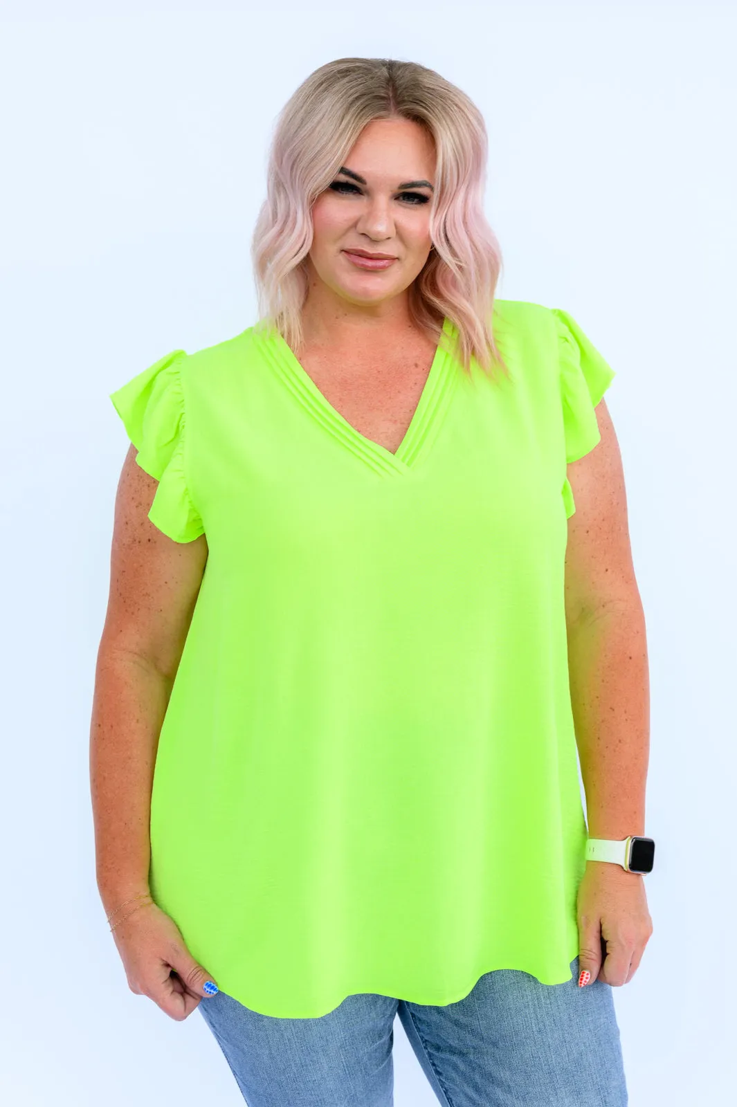 Neon Lights Ruffle Sleeve Top